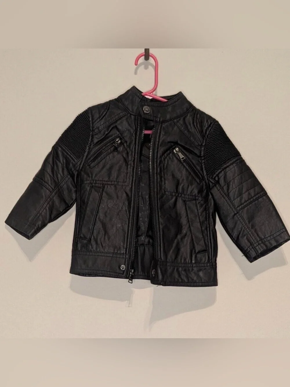 Urban Republic Kids Black Faux Leather Biker Moto Zip Up Jacket Size XS/2T